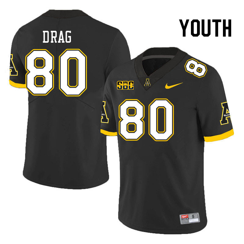 Youth #80 Max Drag Appalachian State Mountaineers College Football Jerseys Stitched Sale-Black
